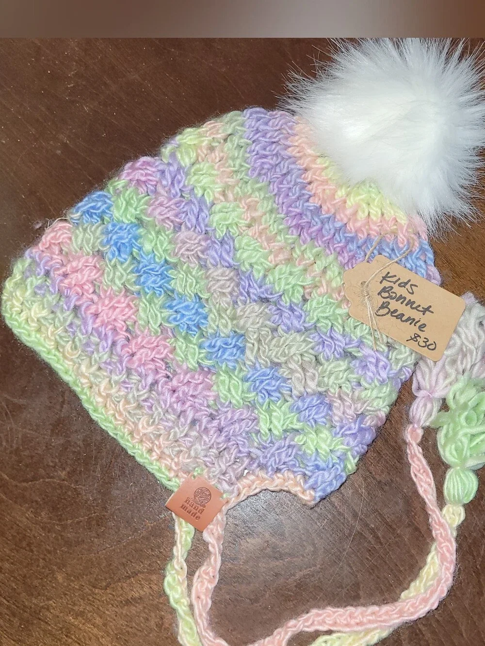 Handmade Multicolor Kids Pom-Pom Beanie